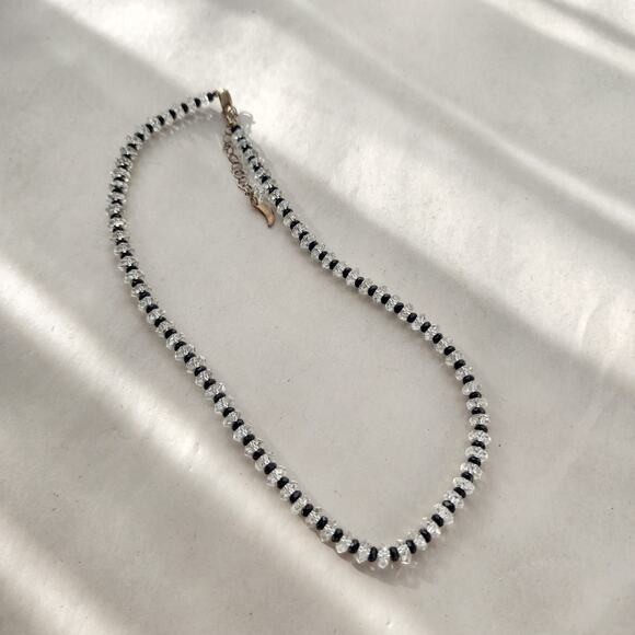 Deb Guyot Sterling Silver Herkimer Diamond Quartz Onyx Choker Necklace 18" - Picture 3 of 12